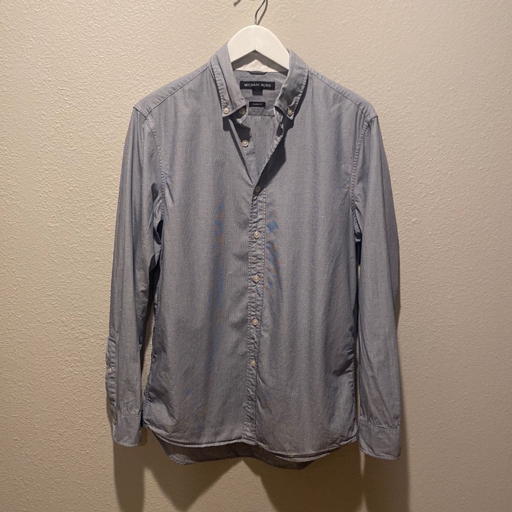 Michael Kors Men's Slim Fit Button Down Shirt Small Blue White Stripe LS